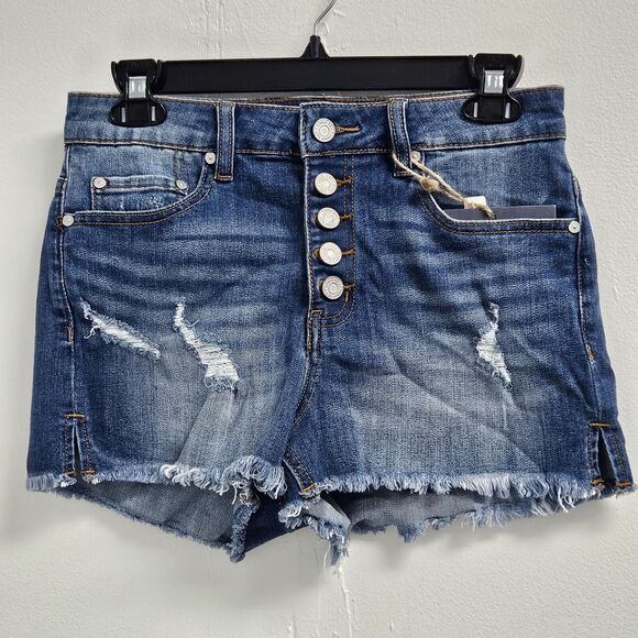 Indigo Rein Shorts Juniors Size 7 Ripped Blue Denim Curvy Fit High Rise NWT - Picture 1 of 10